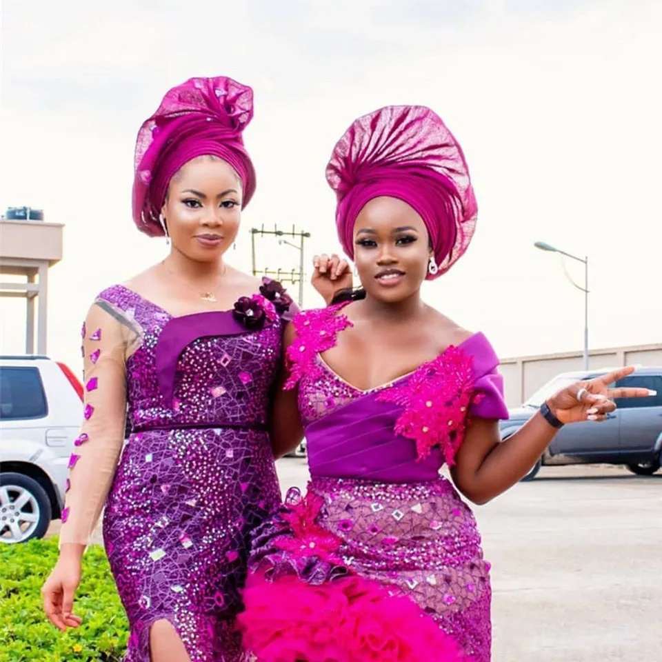 Пурпурные африканские ткани с блестками органза кружева высокого качества