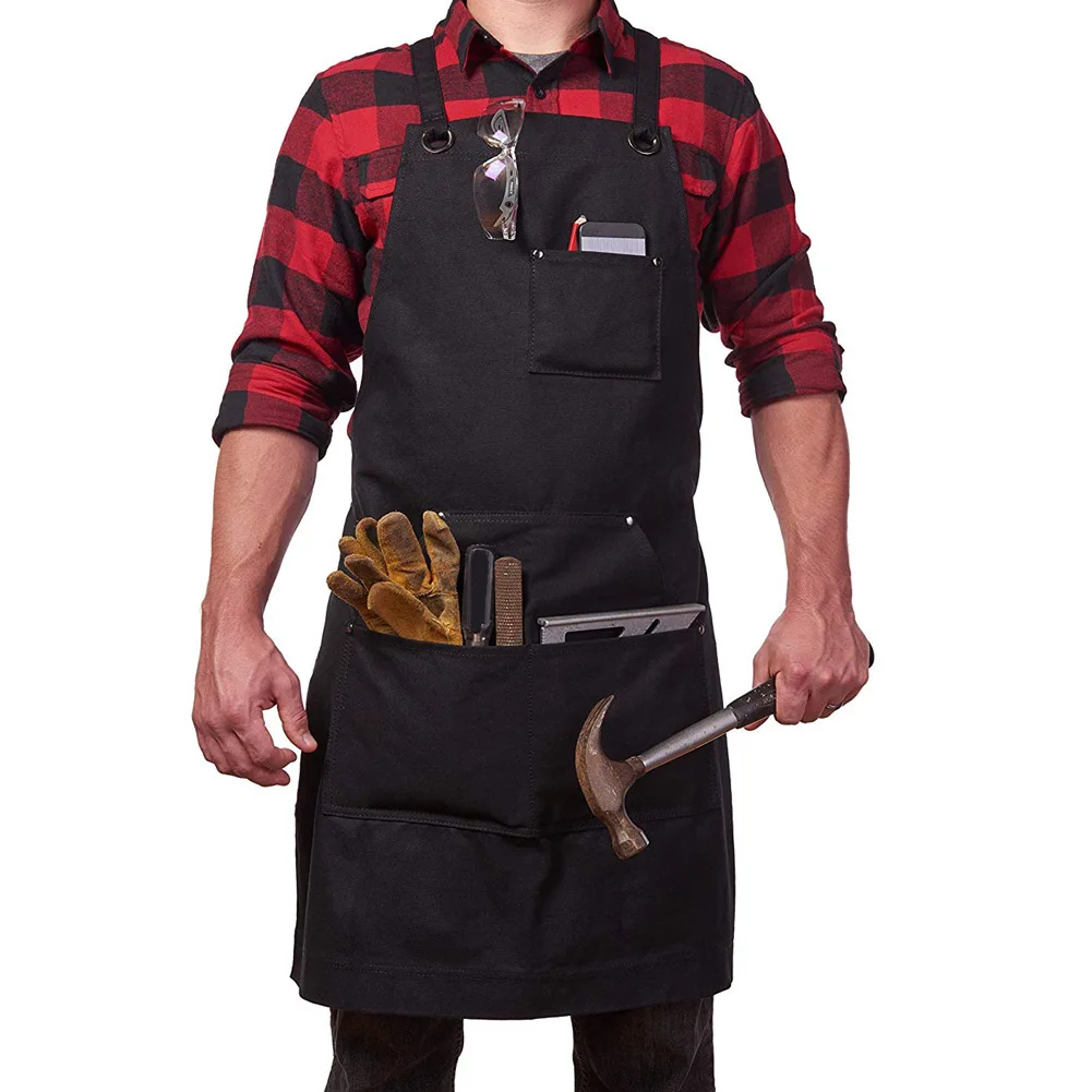 Work Apron Canvas Tool Pockets Cross-back Straps Adjustable For Barbecue Woodworking SAL99 | Спорт и развлечения