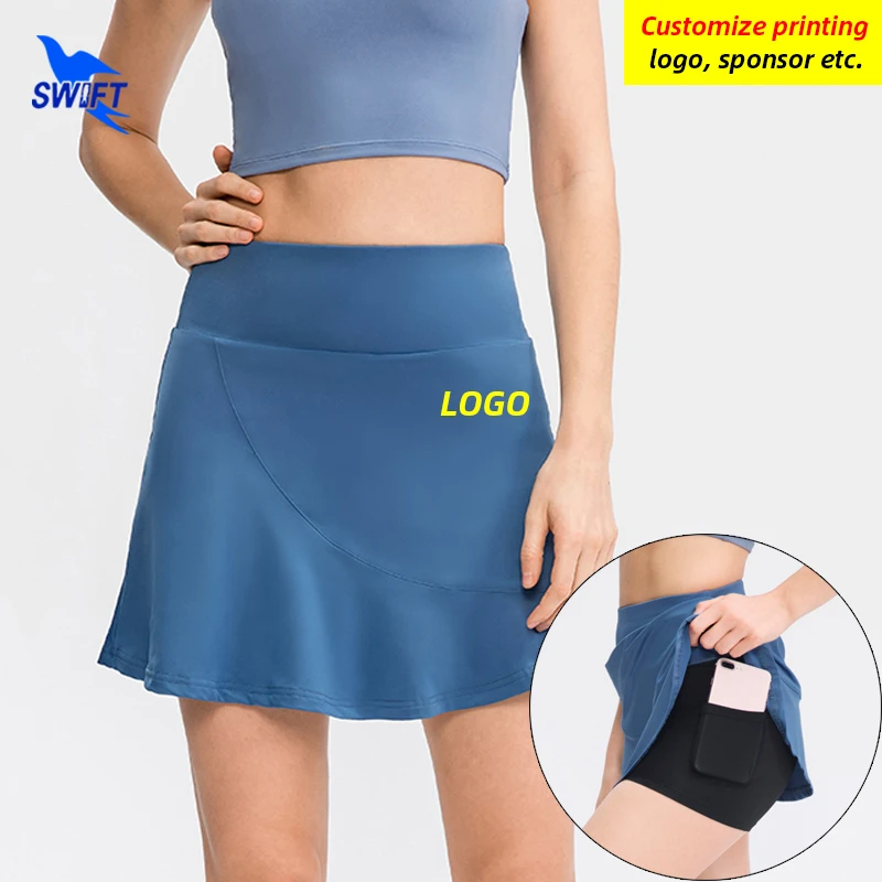 

Customize LOGO Women Tennis Skirts with Shorts Quick Dry Athletic Yoga Shorts Solid Gym Fitness High Waist Sportswear Tights
