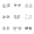 Изысканные маленькие серьги-гвоздики с посеребренным покрытием, милые гвоздики, животные, цветочные серьги для женщин и девушек, мини-аксессуары для ушей