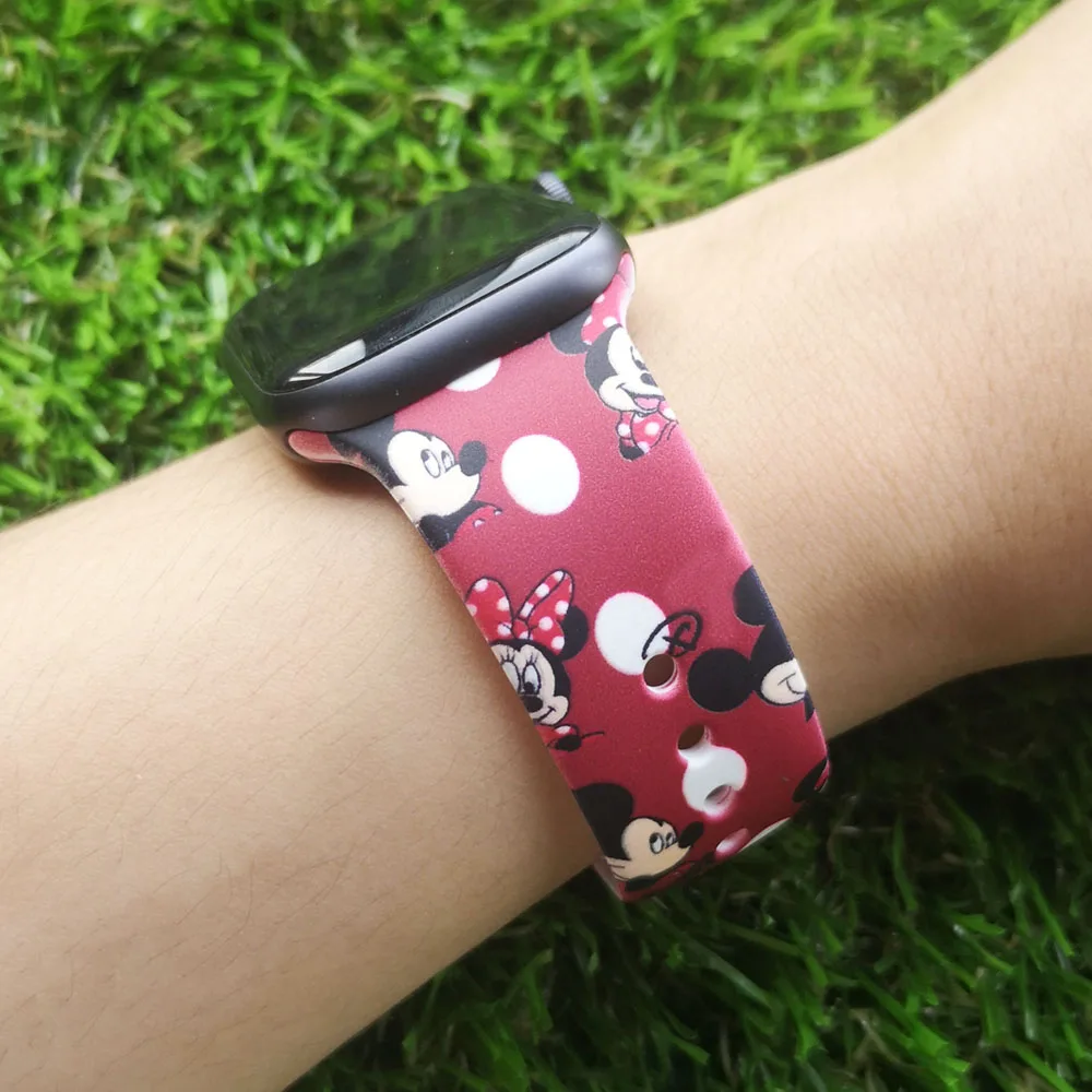 Спортивный силиконовый ремешок для Apple Watch, 38 мм, 42 мм, 40 мм, 44 мм, мягкий ремешок, мультяшная мышь, женский и мужской браслет для iwatch, серия 5, 4, 3, 2, 1