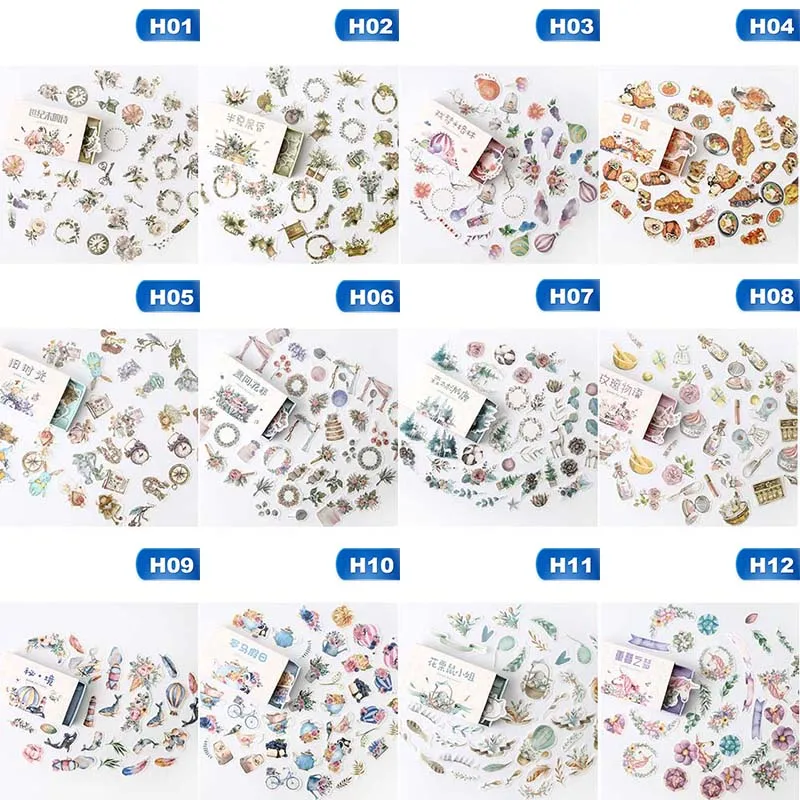 

40Pcs/set Box Retro Time Series Drawer Box Boxed Sticker DIY Scrapbook Paper Diary Photo Album Sealed Decoration