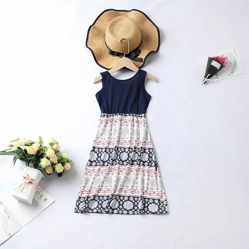 

Mother And Daughter Dress Family Matching Outfits Clothes Splice Printed Fashion Carnival Family Look Clothes Dresses Sleeveles