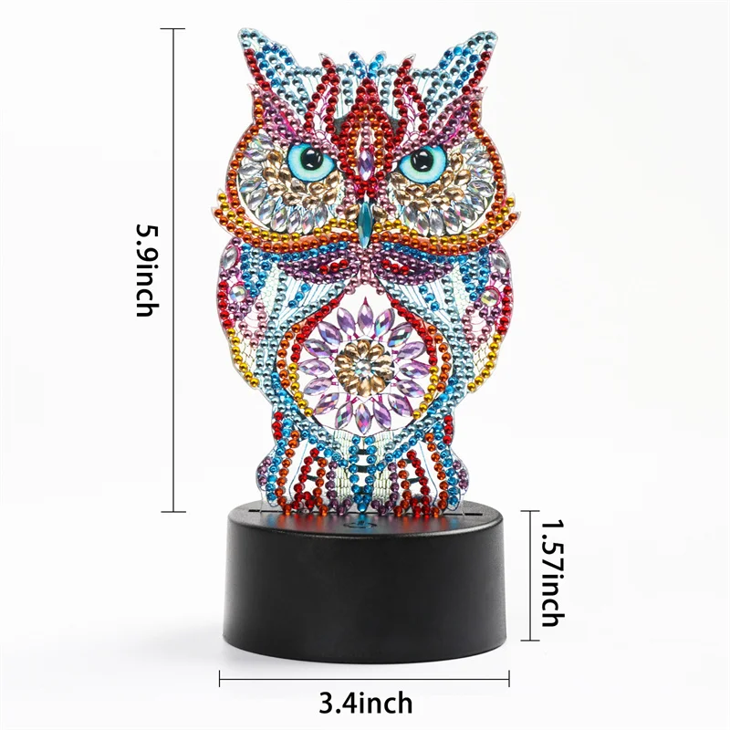 

Owl diamond painting light card DIY handmade point drill night light stand lamp color changing light home decoration