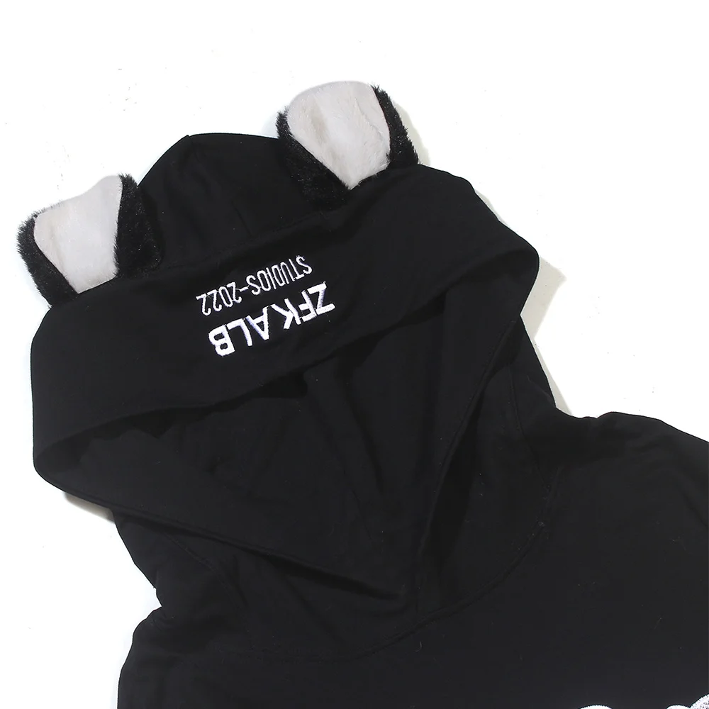 

Aolamegs Cute Furry Ears Hooded T-shirt Men Casual Couple Letter Embroidery Streetwear Men Cozy Harajuku Fashion Tops Tee Summer