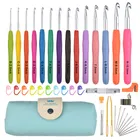 Новый крючком игла крюк комплект 14 шт. эргономичная рукоятка с мягкой накладкой большой глаз тупым Вязание крючки Вышивка крестом иглы комплект с Чехол Рождественский подарок для мамы
