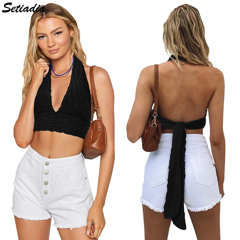 

Setiadia Summer Tank Top Women Solid color Streetwear plus size XL black Sexy Backless Tops Fashion For Women's Clothing 2021