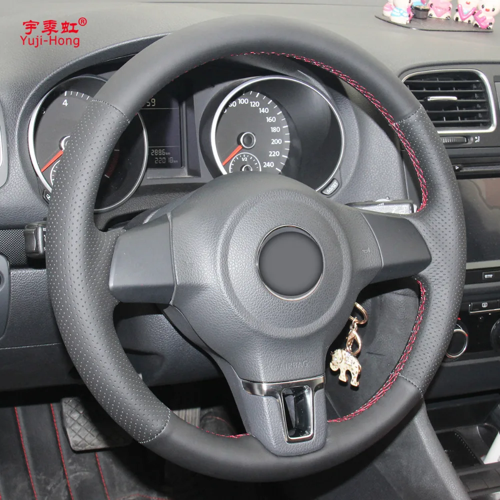 Чехол рулевого колеса автомобиля Yuji Hong из натуральной кожи для Volkswagen VW Golf 6 Santana