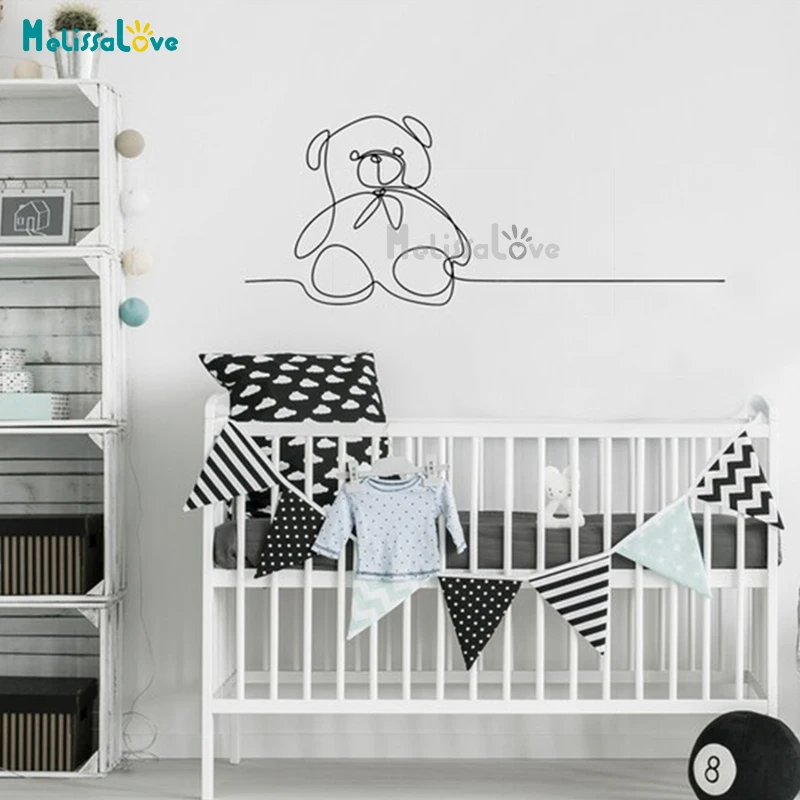 BEAR One Line рисунок подарок для детской комнаты искусство наклейка на стену Фреска