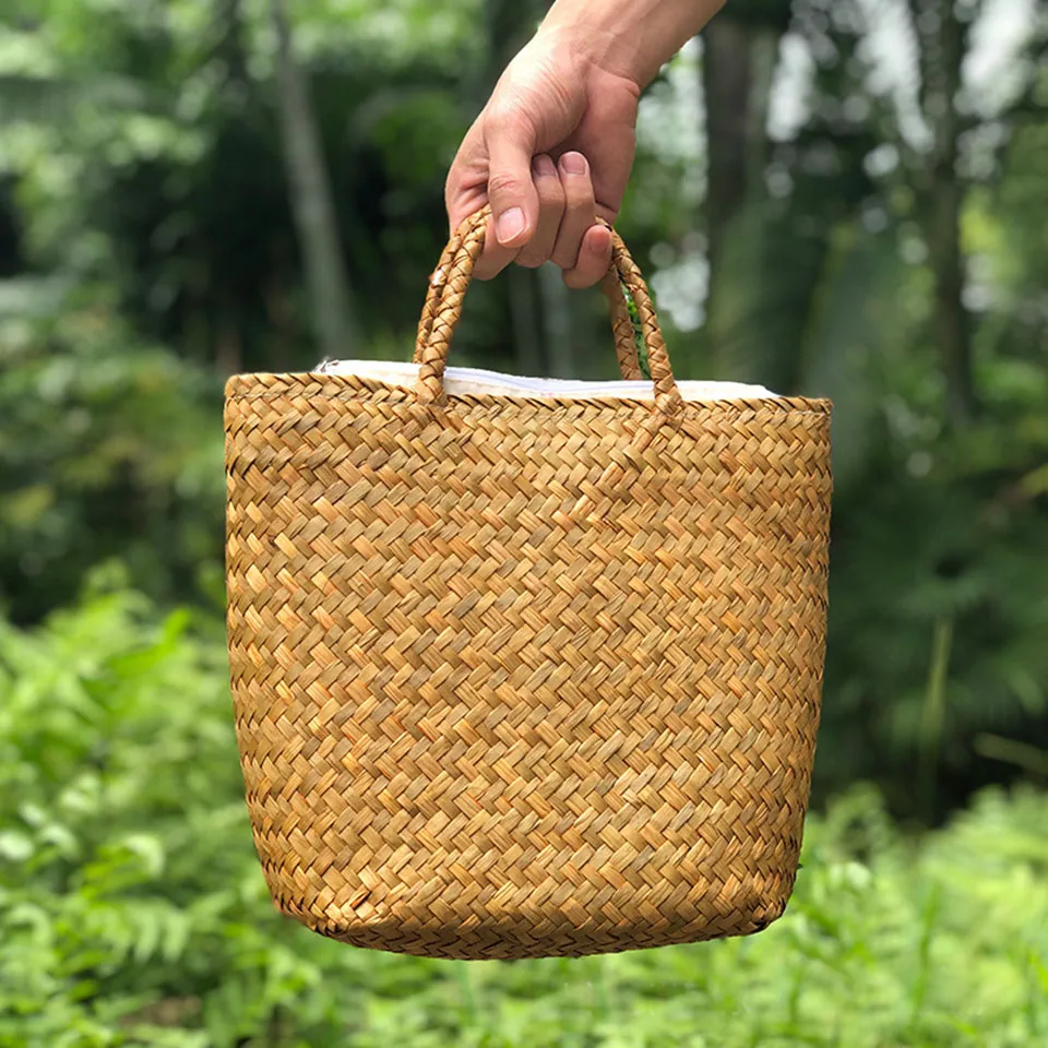 

Нордическая корзина Tattan для женщин, летняя соломенная маленькая плетеная пляжная сумочка ручной работы на молнии в богемном стиле, женская ...