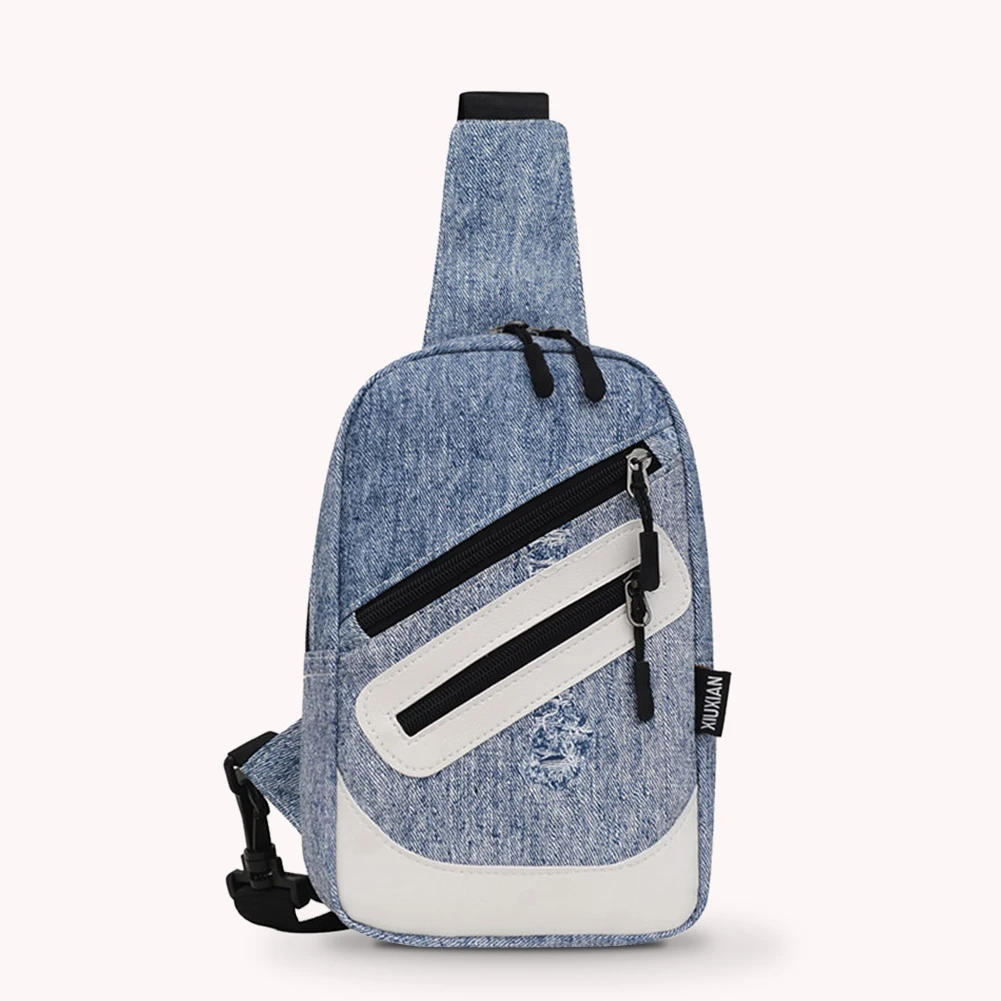 

Women Men Waist Bag Fashion Portable Daily Zipper PU Denim Crossbody Chest Packs for Shopping Daily Women's Waist Bag