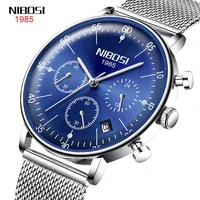 nibosi 3d curved glass blue quartz mens watches luxury fashion waterproof luminous watch men stainless steel chronograph watch