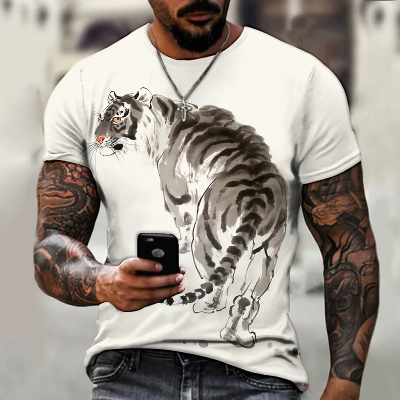 

Chinese Elements Men's 3D Tiger T-shirt Oversized Painting Streetwear Hip-hop Short-sleeved Sports Pullover Top Free shipping