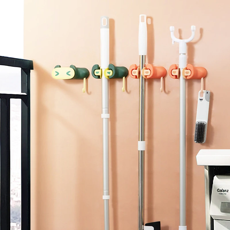 

Бесшовный настенный органайзер для швабры, держатель, вешалка для щетки, метлы, предмет хранения, полки для инструментов, зажим, домашние ак...