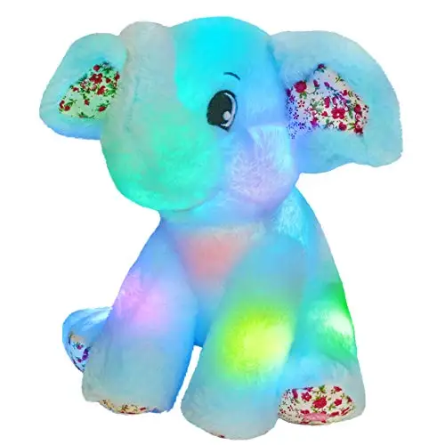

Bstaofy Musical LED Elephant Plush Blue Cozy Floppy Stuffed Animals Lullabies Nightlight Bedtime Toy for Kids Birthday
