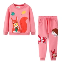 girls clothes set cotton winter sweet suit cartoon animals squirrel print t shirt trousers kids clothes set for girl