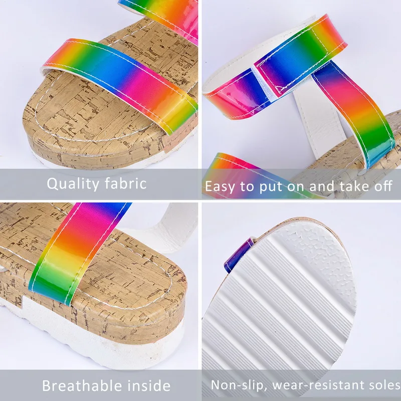 

2021 Woman Summer Beach Sandals MultiColor Platform Flat Sandals Women Rainbow Sandals Women's Fashion Shoes Woman Sandal