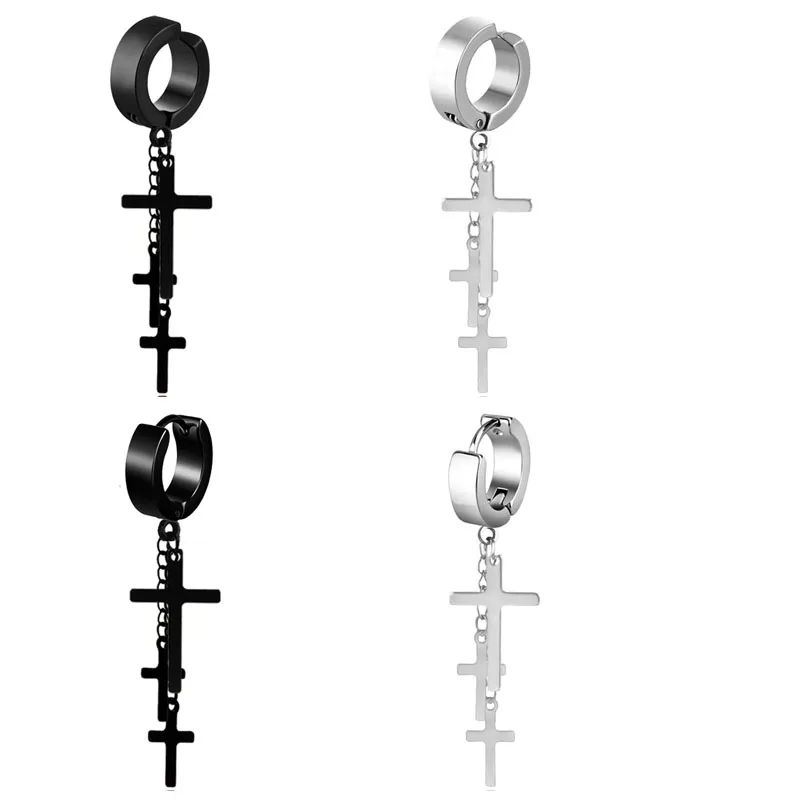 BESTONEDAY серьги-клипсы в стиле панк-рок из титановой стали без отверстия для ушей 3 крестика длинные кисточки серьги-клипсы мужские женские модные ювелирные изделия