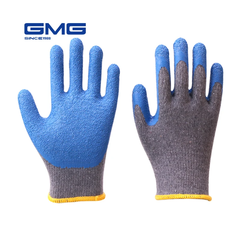 

Work Gloves GMG Grey Blue Latex Crinkle Coating Non-slip Working Safety Gloves Cotton Gloves Construction mechanical Garden