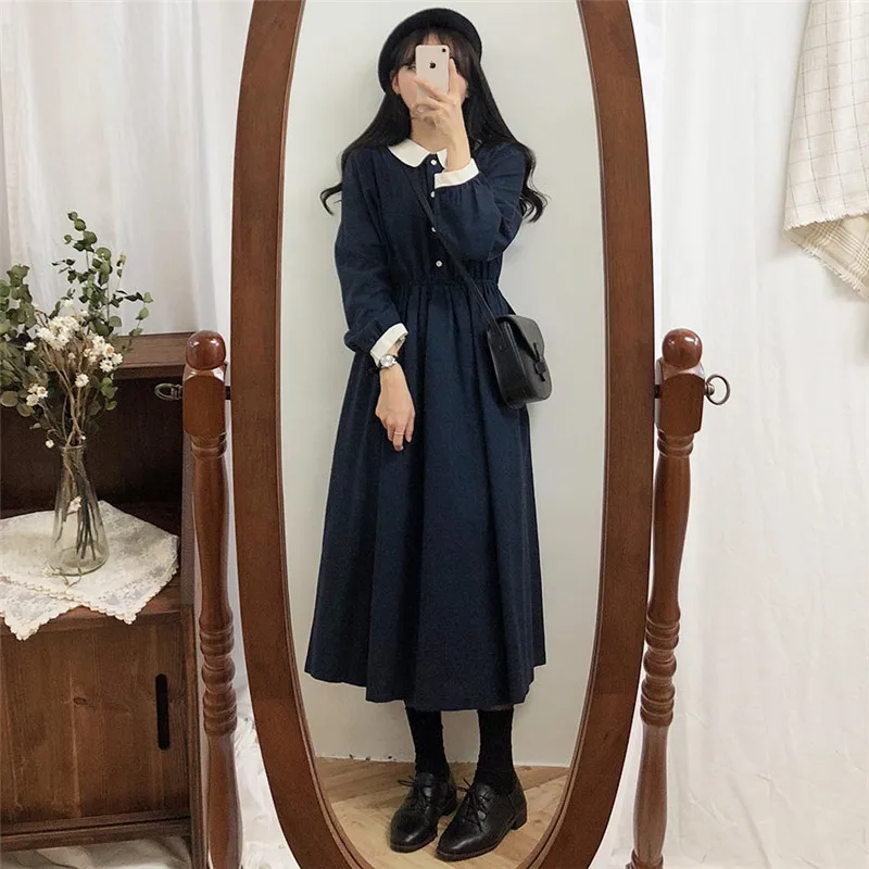 Зимние Базовые платья длинные женские блестящие в корейском и японском стиле с