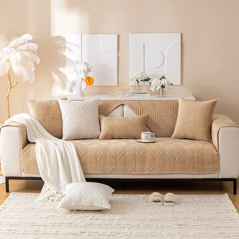 

European Plush Sofa Towel Solid Color Thick Quilted Non-slip Couch Cover for Living Room Decor Sectional Corner Sofas Slipcover