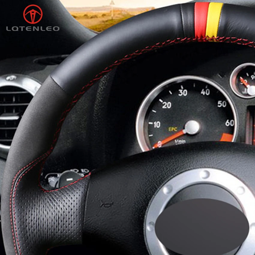 LQTENLEO черный кожаный замшевый чехол рулевого колеса автомобиля для Audi A3 2000 2003 A4 2005