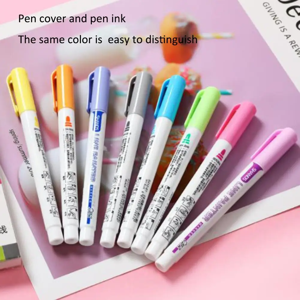 Маркер ручки краски Контурные Перманентный маркер 8 цветов двойная линия ручка