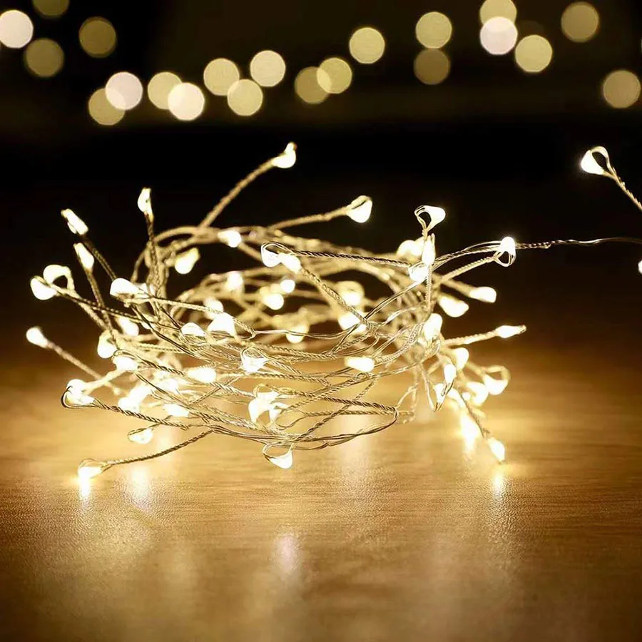 Светодиодный светильник с медной проволокой, 2 м, 5 м, фейерверк, сказочный светильник для рождественского окна, свадьбы, вечеринки, на батарейках
