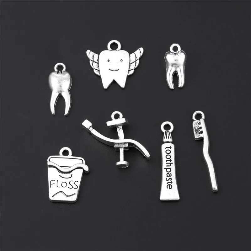 14 шт. Смешанные Серебряные зубные Стоматологические коллекции Подвески Рабочий