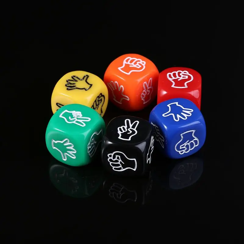 

6pcs/set Funny Drinking Game Dice Rock Paper Scissors Finger-guessing Gambling Game Toys 6-Side 20mm