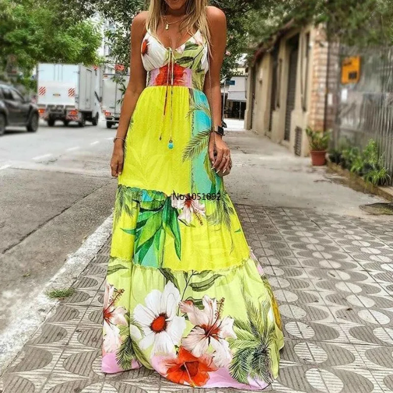 Женское платье с глубоким v-образным вырезом богемное Платье принтом сексуальное