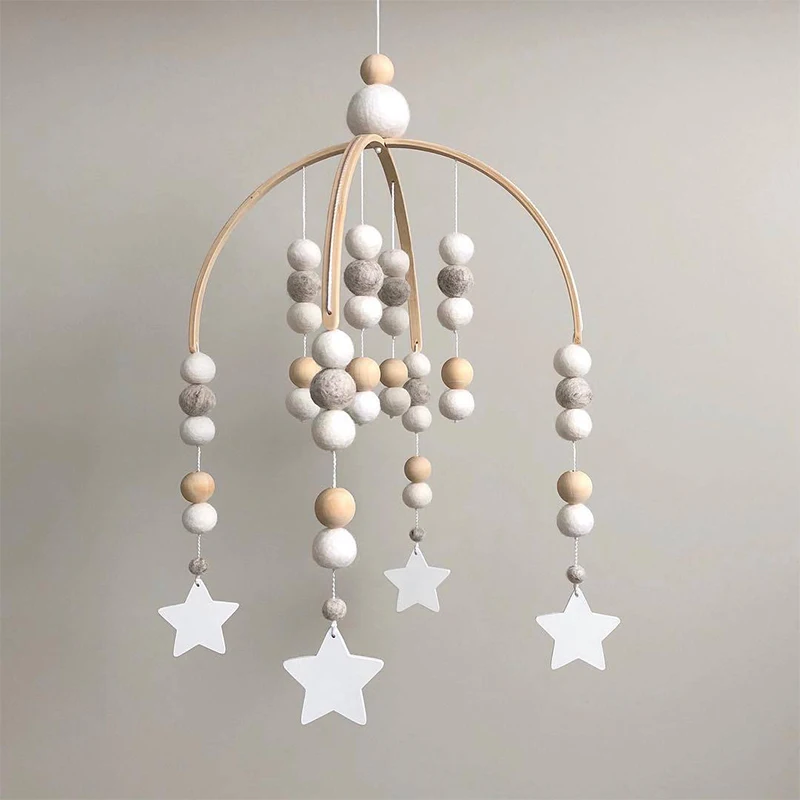 

Nordic Wooden Bead Wind Chimes Felt Ball Bed Bell Ceiling Crib Mobile Hanging Ornament Baby Bedroom Decorations Toy Accessories