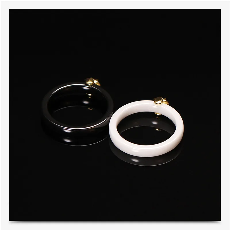 Gold Zircon Ceramics Ring Men Simple Jewelry Rings For Women Accessories Black Crystal Rhinestone Female Couple Lover | Украшения и