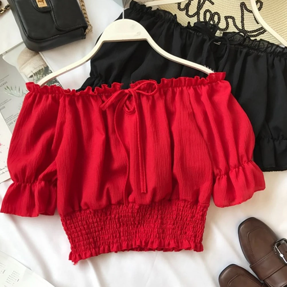 Summer Lantern Sleeve Strapless Women Crop Top Girls Off Shoulder Club Tank Pullover #734 | Женская одежда