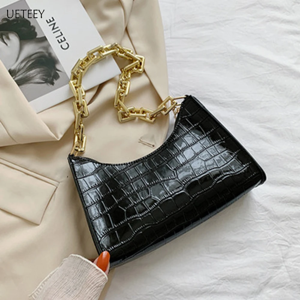 

2021 za crocodile pattern underarm bag tide Korean fashion online celebrity shoulder handbag chain embossed small square сумка