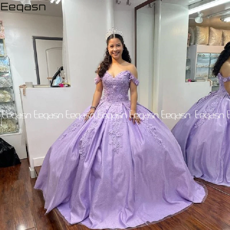 

Princess Ball Gown Quinceanera Dresses Lavender Lace Applique Sweet 16 Dress Pageant Gowns vestido de 15 anos años quinceañera