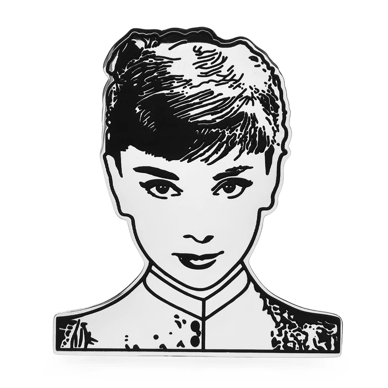 

Wuli&baby Hepburn Figure Brooches For Women Unisex Stainless Steel Elegant Famous Actor Lady Party Office Brooch Pins Gifts