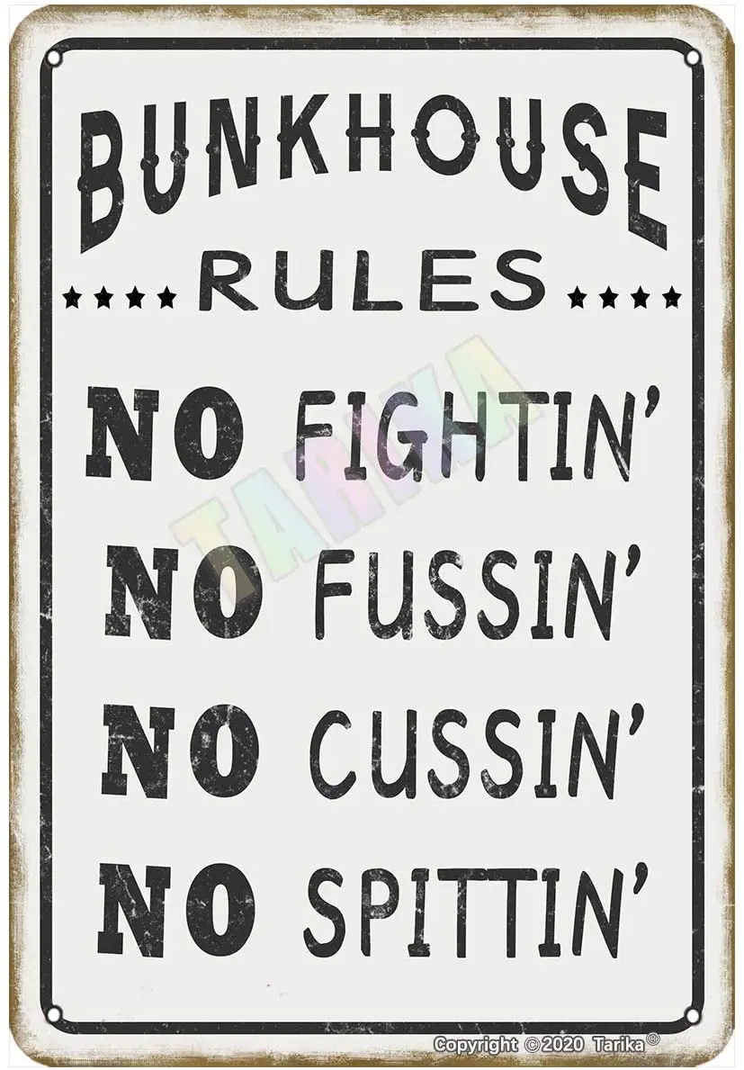 

Bunkhouse Rules Horizontal for Home,Outdoor,Farmhouse,Club,Pubs,Man Cave Metal Vintage Tin Sign Wall Decoration 12x8 inches