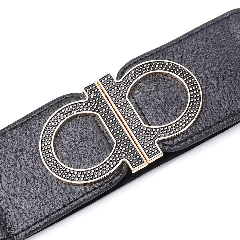 Ремень женский кожаный модный однотонный черный широкий Роскошный пояс с поясом