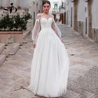 Белое свадебное платье в стиле бохо, с длинным рукавом, а-силуэт, свадебные платья с поясом, Кружевная аппликация, пляжное платье для невесты, индивидуальный пошив