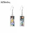 2021 Новое поступление Алиса в стране чудес Cheshires кошка Картины прямоугольный крюк висячие серьги в виде капель с Стекло кабошон уха ювелирных изделий