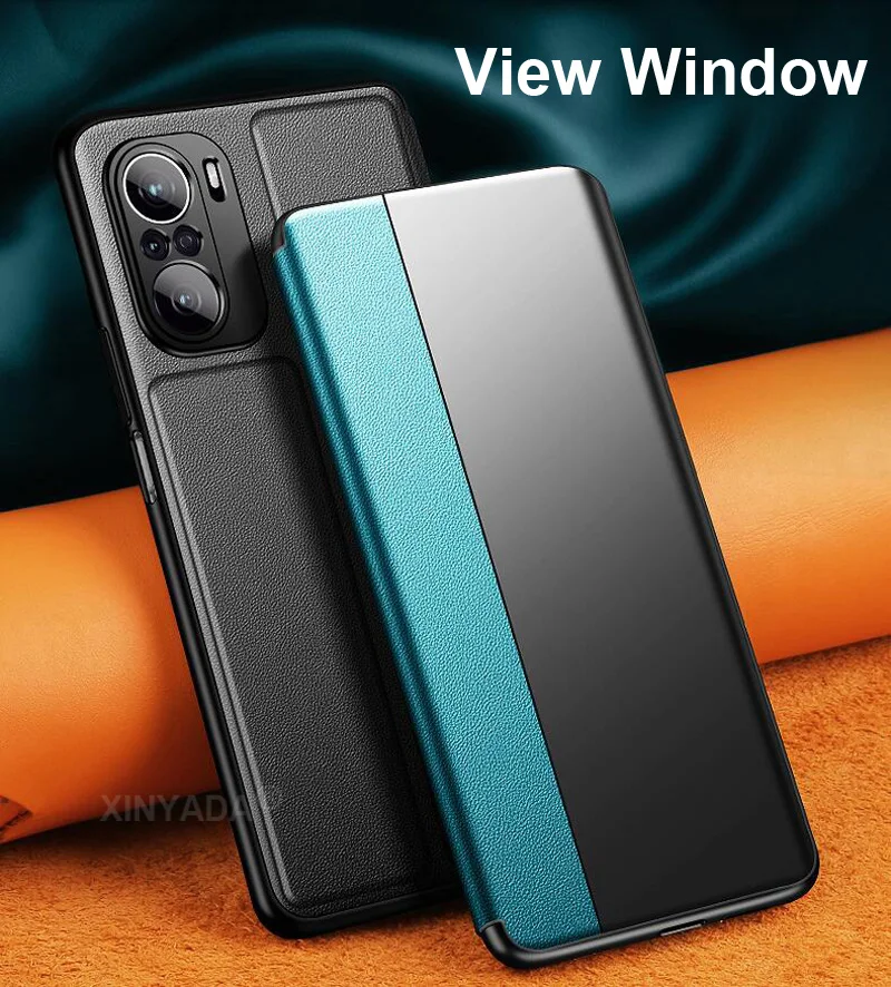 

Pu Leather Case For Xiaomi Poco F3 Bumper Shockproof View Window Phone Case For Xiaomi Redmi K40 Pro Flip Leather Case 360 Cover