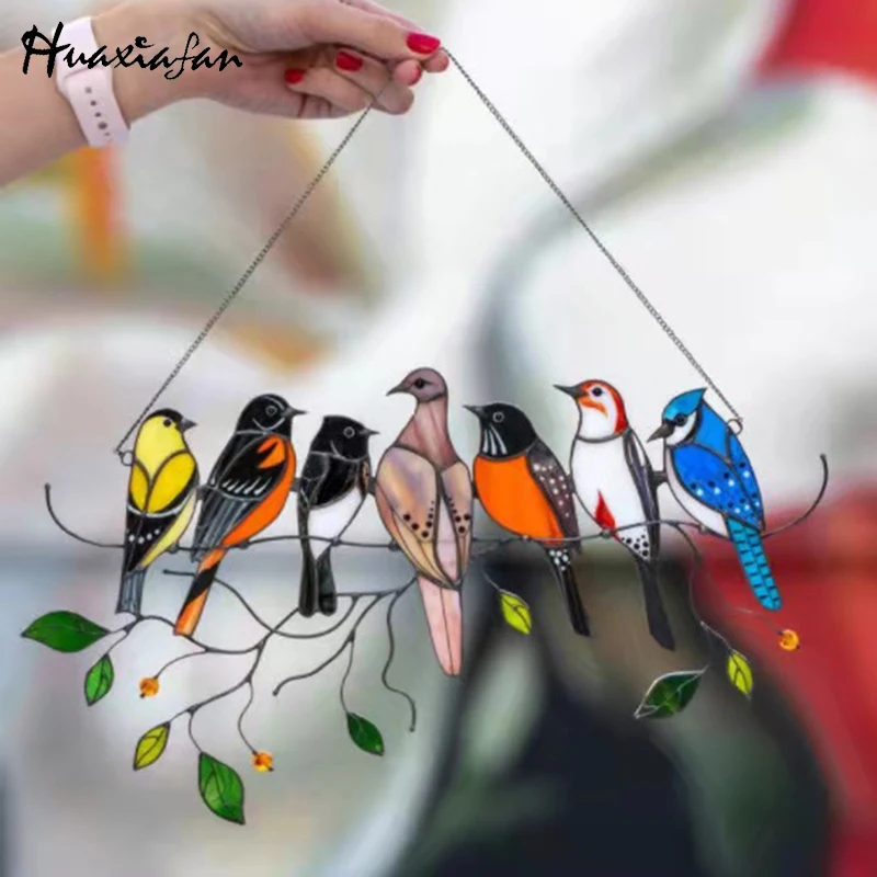 

Huaxiafan Birds Stained Glass Window Hangings Gift of Motherâ€™s Day Accessory Decorative Pendant Ornament Mothers Day Gift 2021