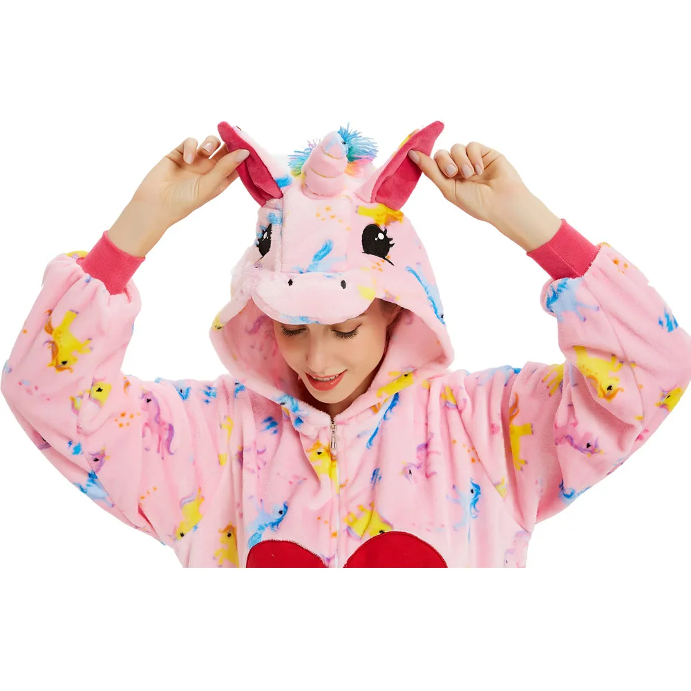 

Woman Pink Kigurumi Unicornio Pijamas Unisex Onesies For Adults Flannel pajamas Onesie Women One Piece Hooded Jumpsuits Pizama