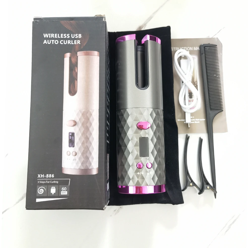 

Javemay Cordless Automatic Rotating Hair Curler USB Rechargeable Curling Iron LED Display Temperature Adjustable Styling Tool