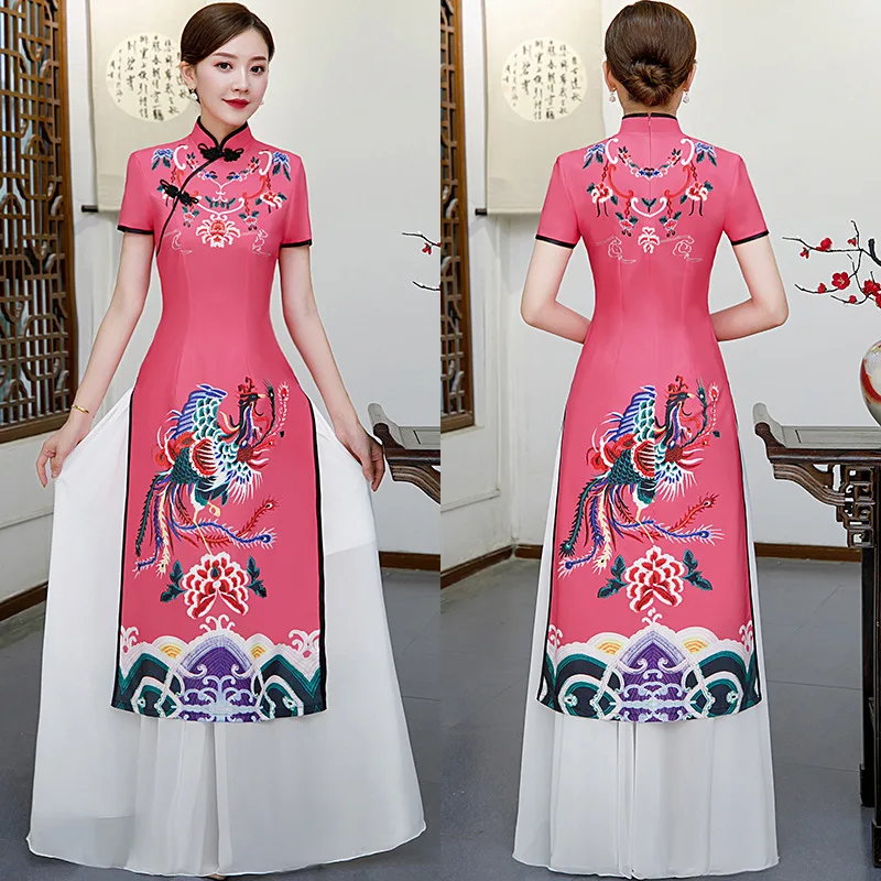 Большие размеры 3XL 4XL 5XL китайские традиционные женские Aodai вышивка цветок Qipao