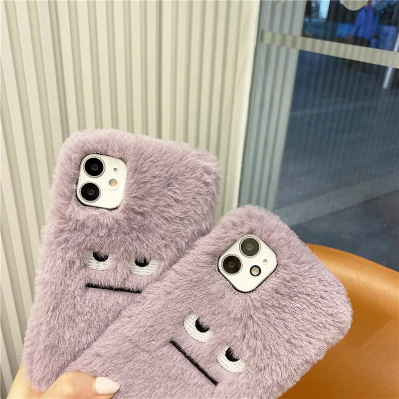 

Purple Plush Warm Furry Phone Case For VIVO V20SE V20 X50 X60 S1 Pro V19 V17 V15 V11 Y20 Y19 Y17 Y15 Y12 Y11 Y50 Y30 Back Cover