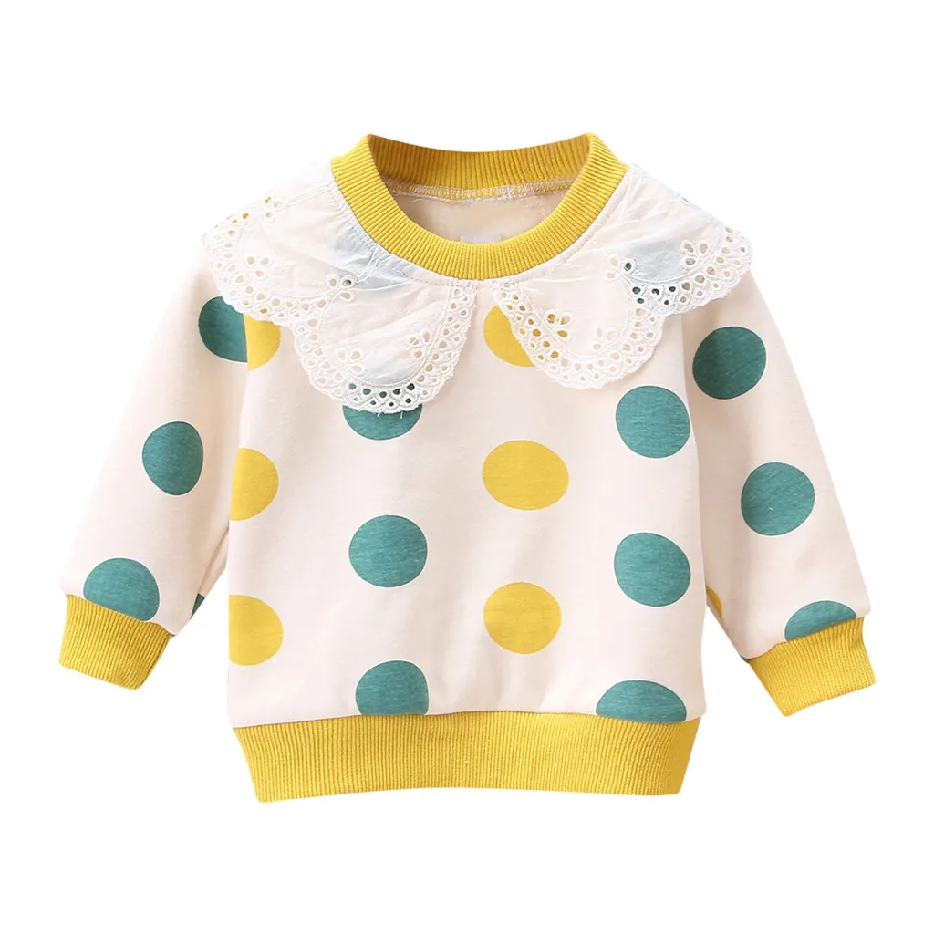 Toddler Baby Kids Girls Ruffles Dot Print Pullover Tops T-shirt Casual Clothes Children's Sweater Hoodie Autumn Winter