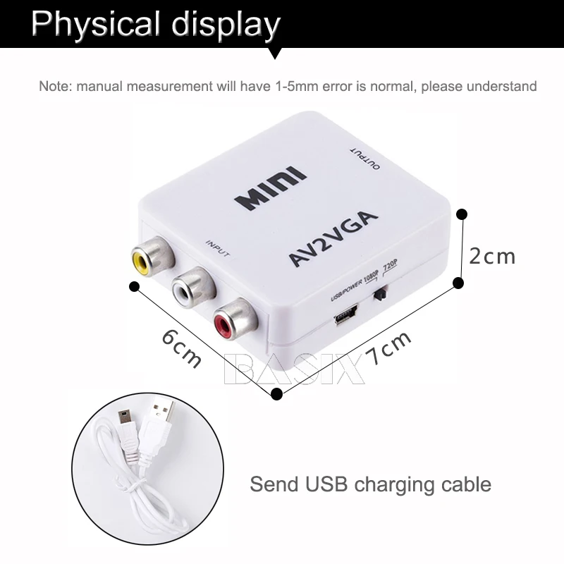 BKSCY AV к Vga HD AV2VGA видеопреобразователь RCA CVBS VGA адаптер с 3 5 мм аудио ПК HDTV