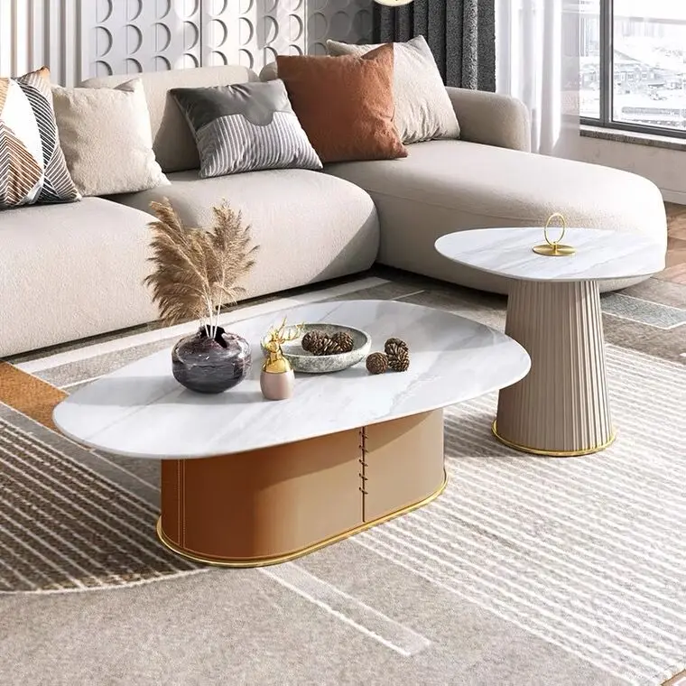 

Chinafurniture modern light luxury rock board coffee table combination living room creative round side table small apartment